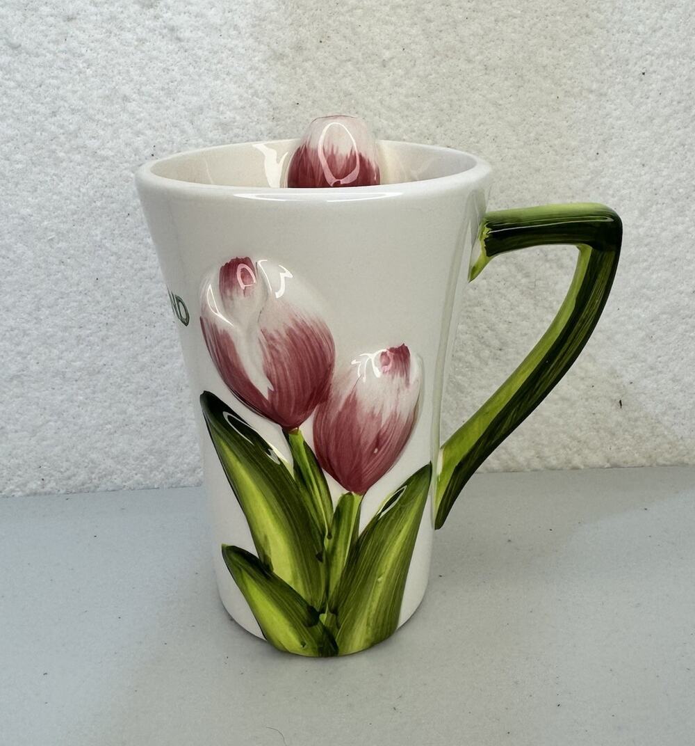 Pivera Holland 3D Pink Tulip Flowers Coffee Mug Netherlands Souvenir Cup